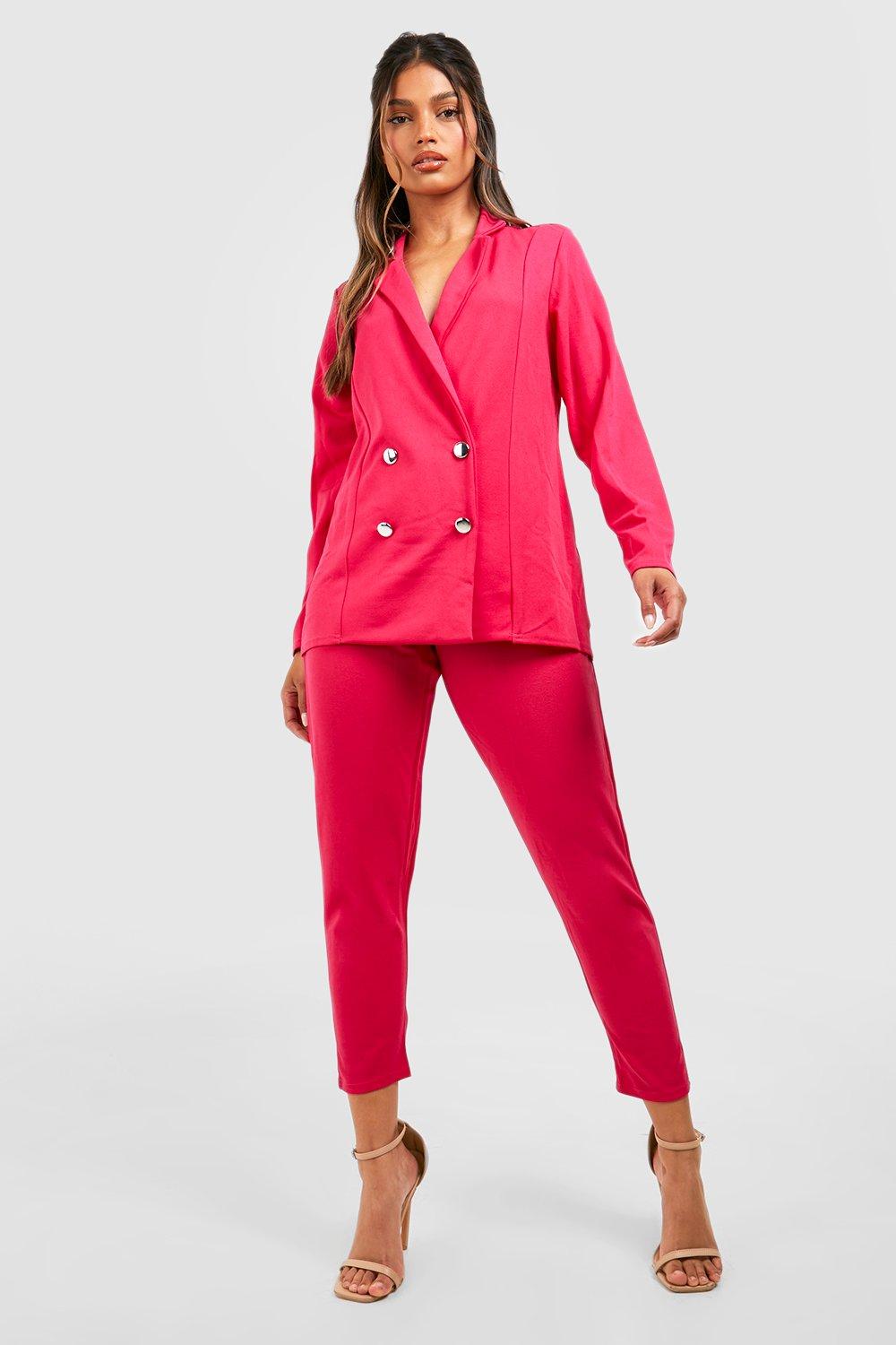 Jersey Knit Double Breasted Blazer And Pants Suit Set